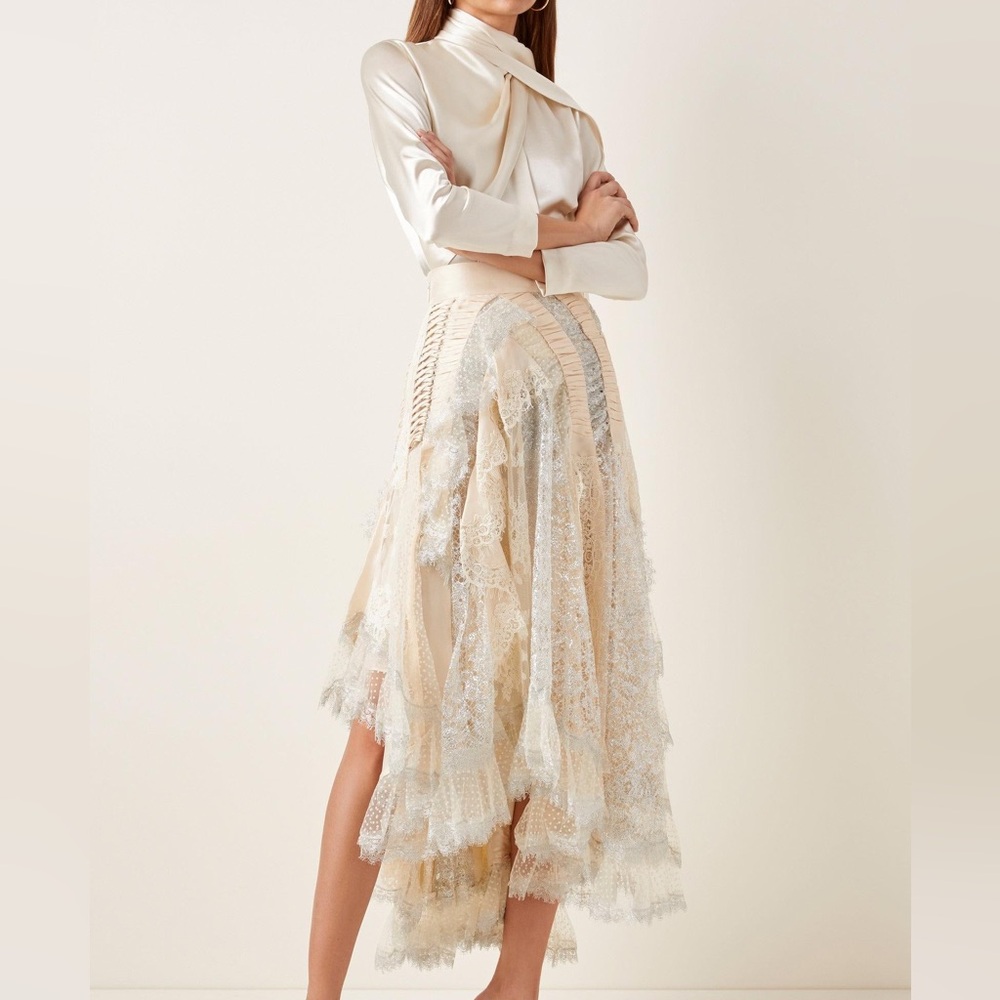 Zimmermann Sabotage Tiered Ruffle Lace Skirt 0 - Picture 2 of 13